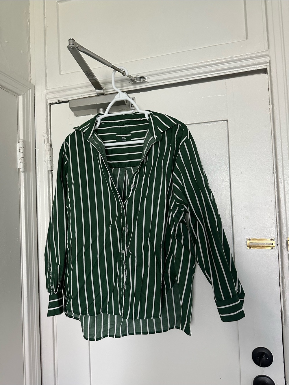 aerie Green and White Vertical Stripe Button-Down Shirt